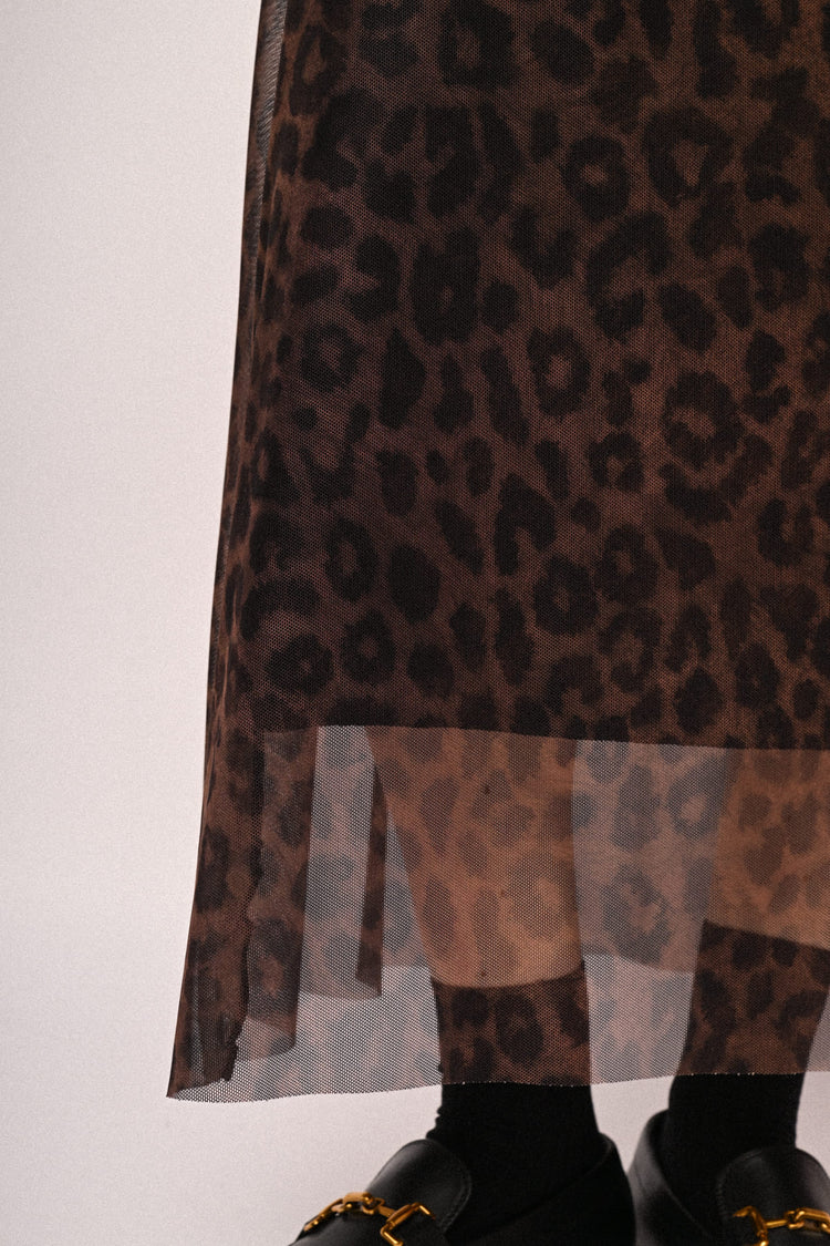 Gonna midi in tulle a stampa animalier