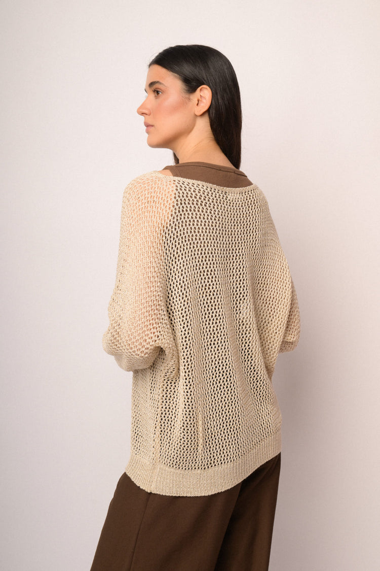 Maglia traforata beige con lurex
