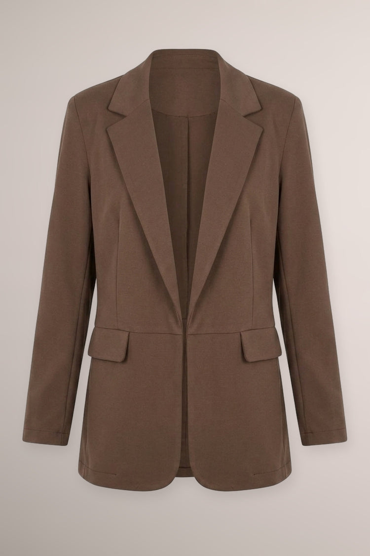 Blazer open fit cioccolato con maniche arricciate