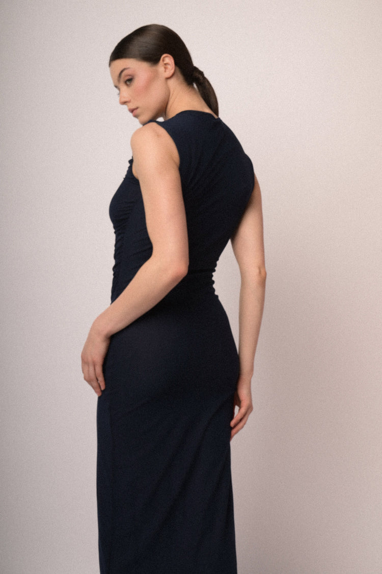 Abito midi a tubino arricciato in tulle