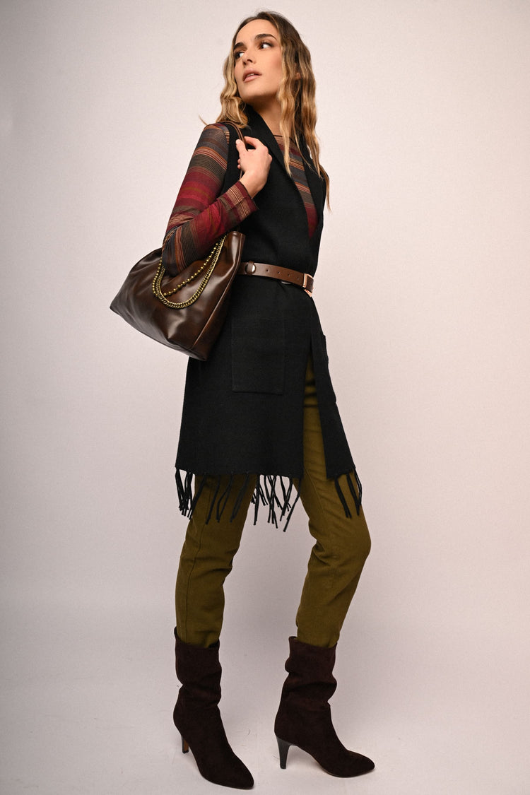 Gilet lungo con frange