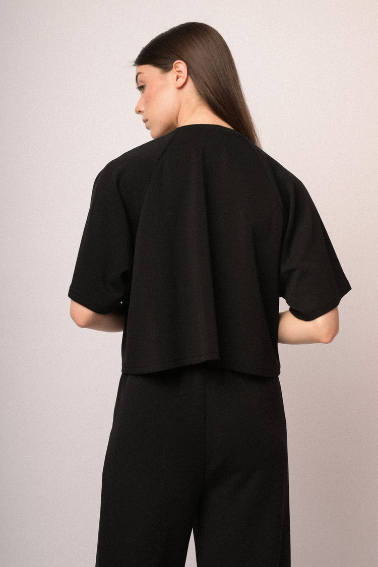 Felpa a mezze maniche con strass