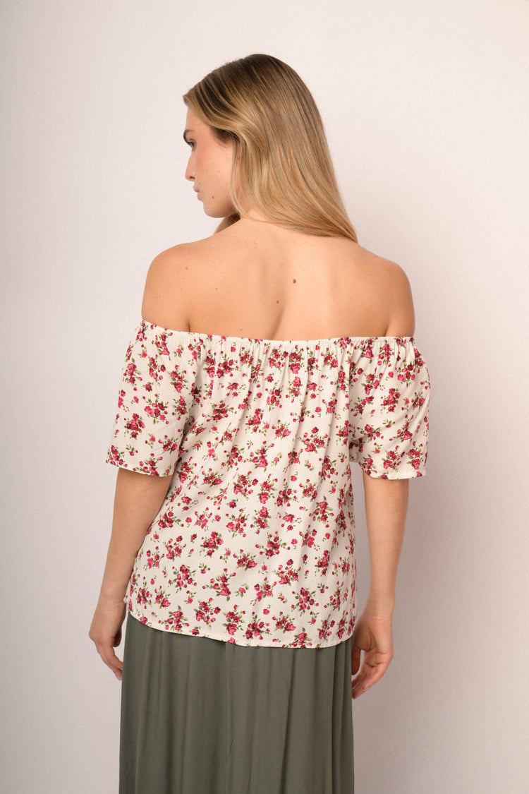 Top a spalle scoperte in viscosa a stampa floreale multicolor