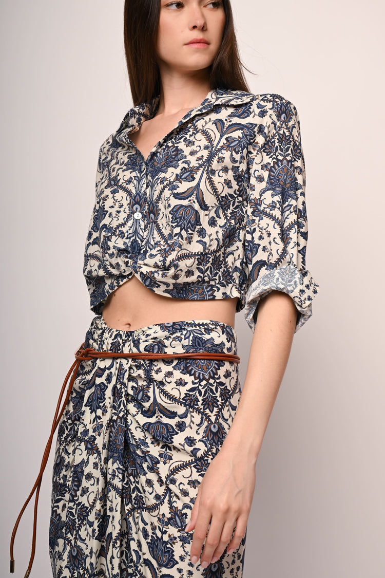 Camicia crop a stampa etnica