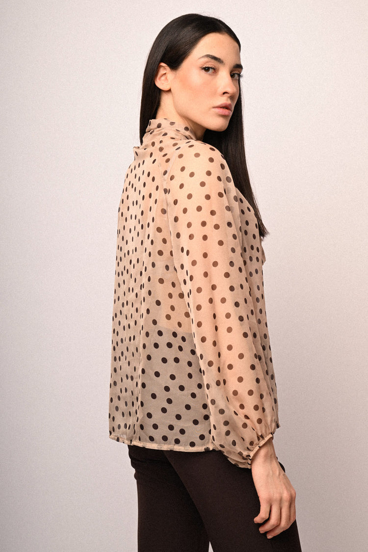 Blusa con fiocco e stampa a pois