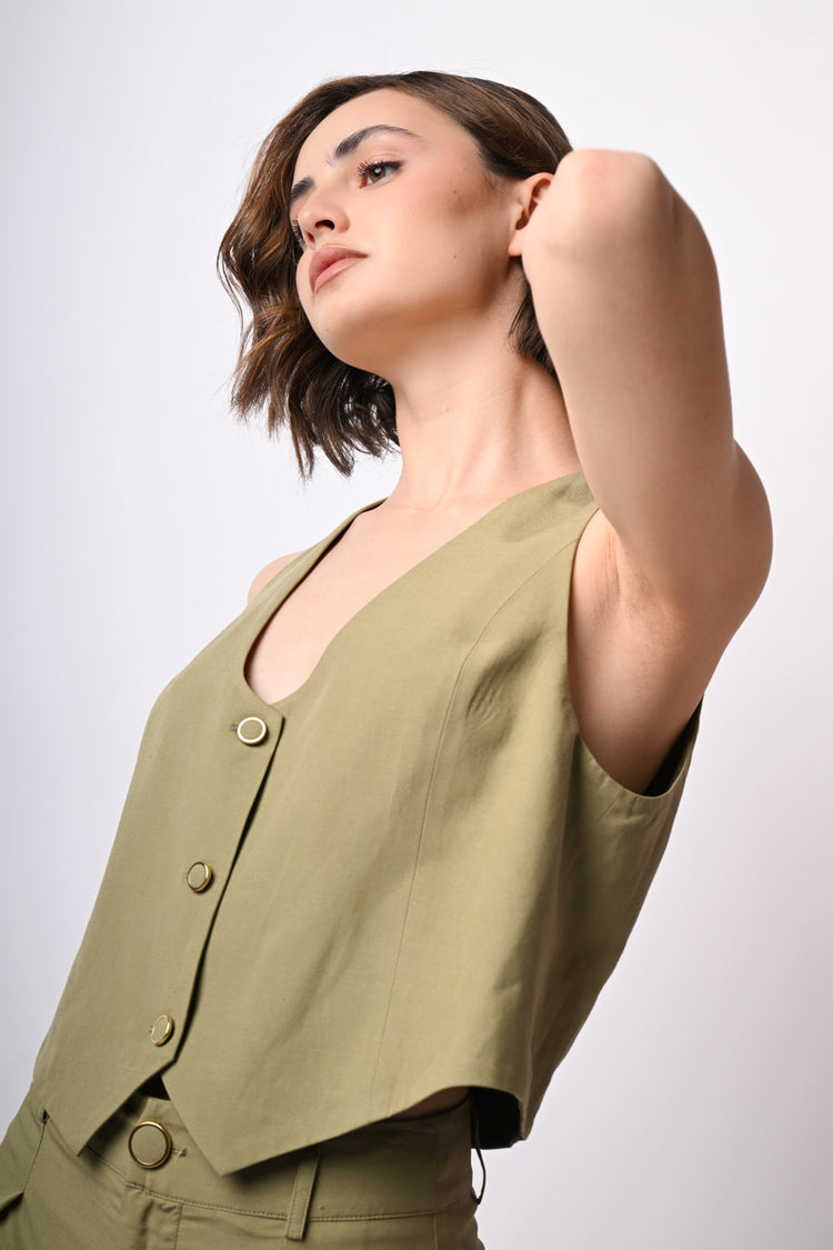 Gilet in viscosa e lino