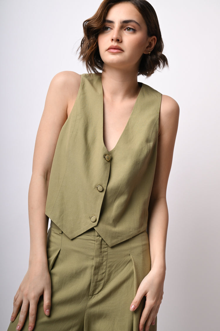 Gilet in viscosa e lino