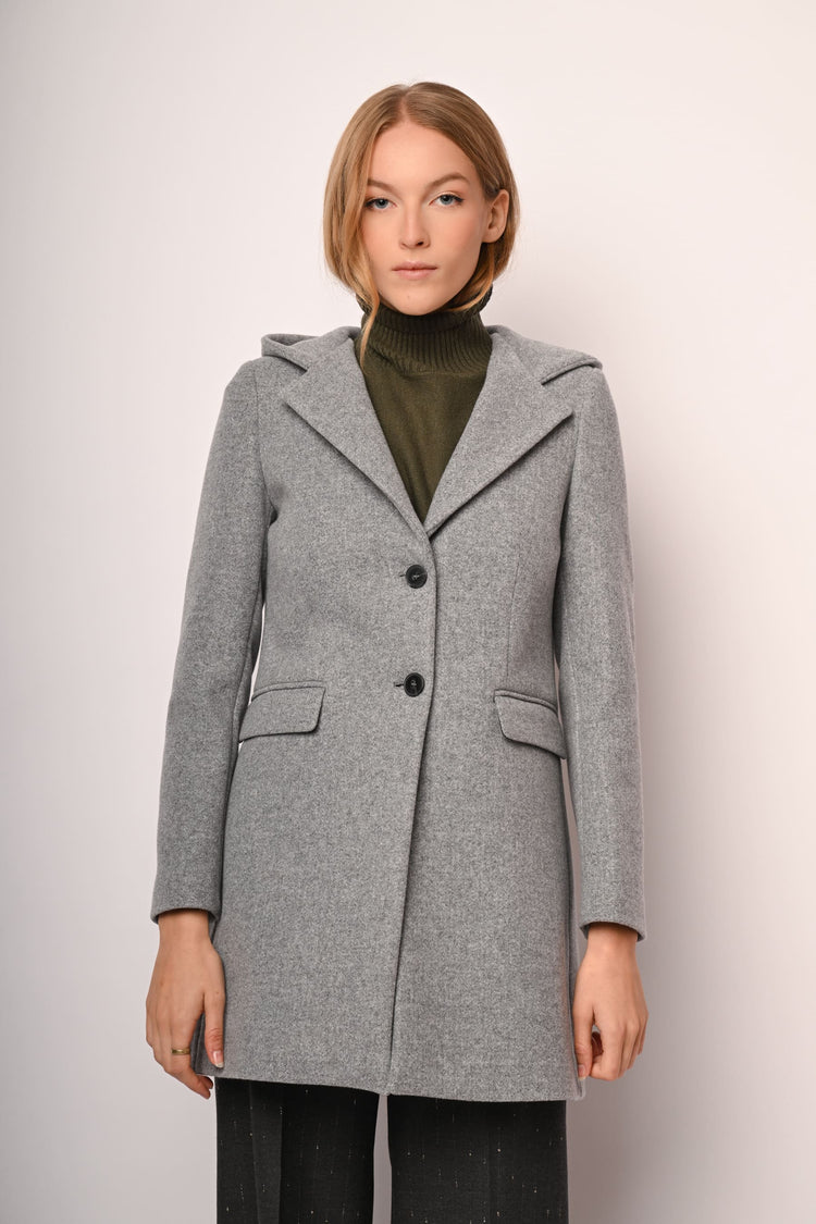 Cappotto monopetto con cappuccio