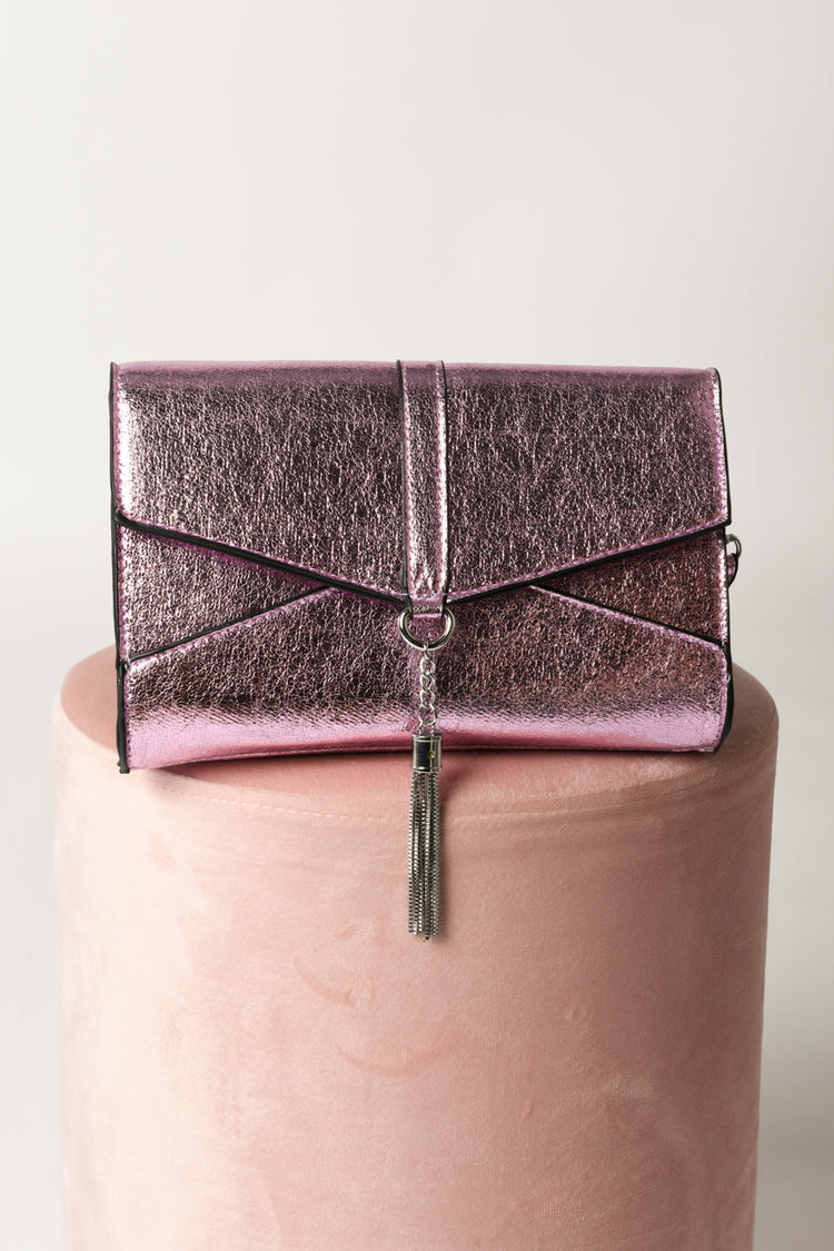 Clutch lamé con nappa