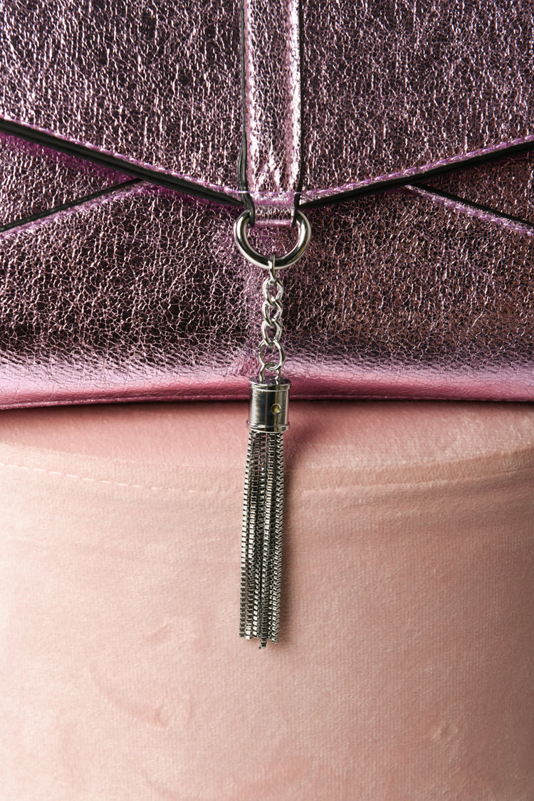 Clutch lamé con nappa