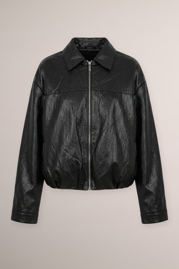 Bomber oversize in similpelle nera