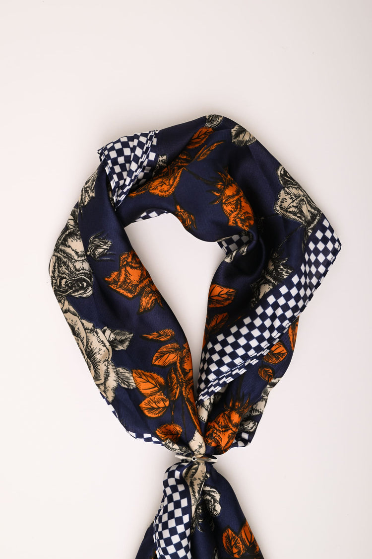Foulard a stampa rose & check