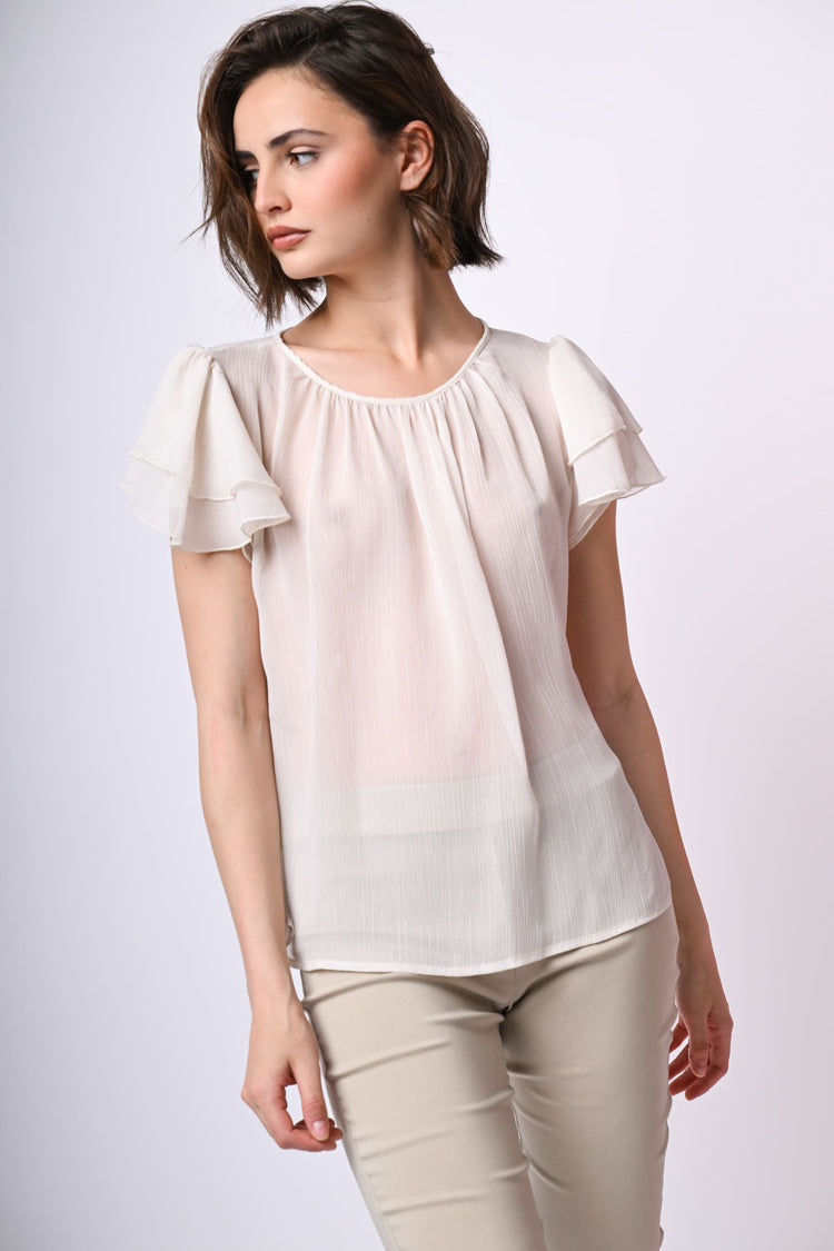 Top in tulle con maniche a balze