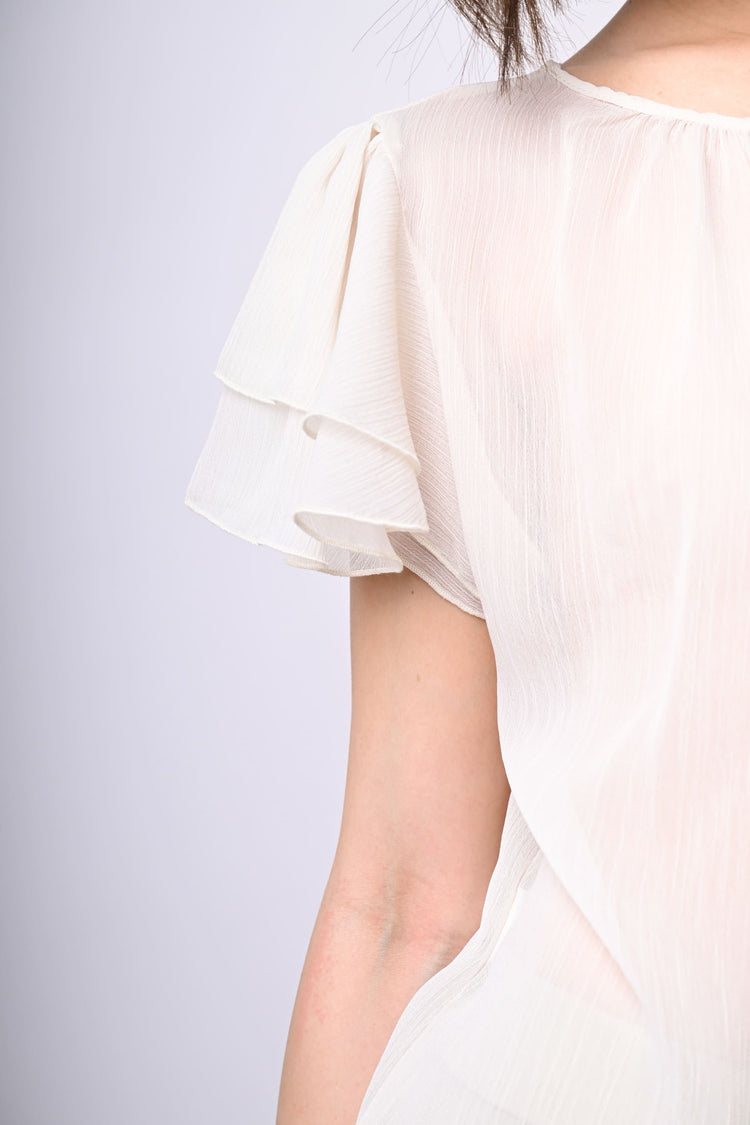 Top in tulle con maniche a balze