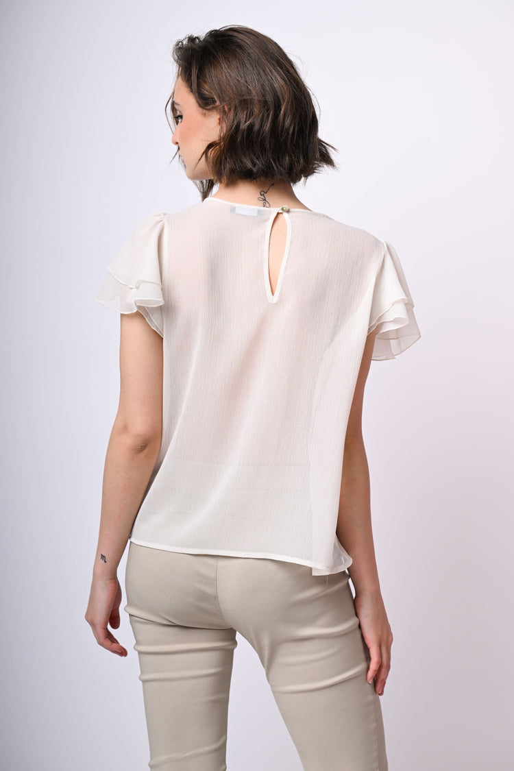 Top in tulle con maniche a balze