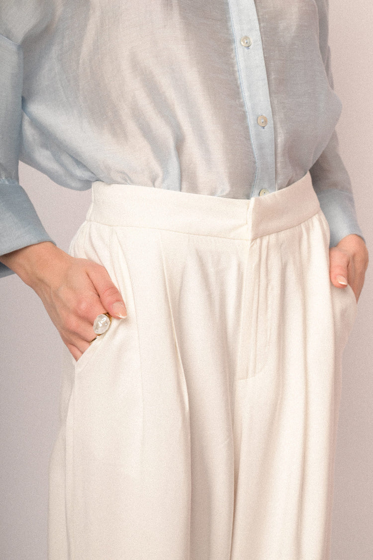 Pantaloni palazzo in viscosa bianca