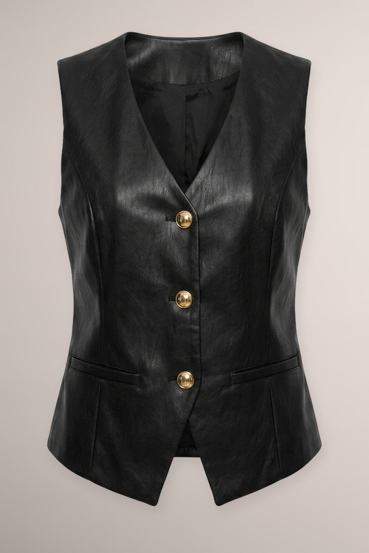 Gilet in similpelle nera con bottoni dorati