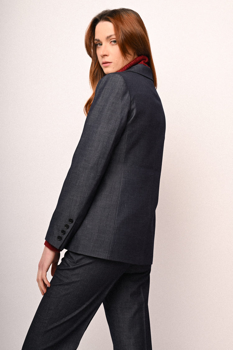 Blazer basic monopetto effetto denim
