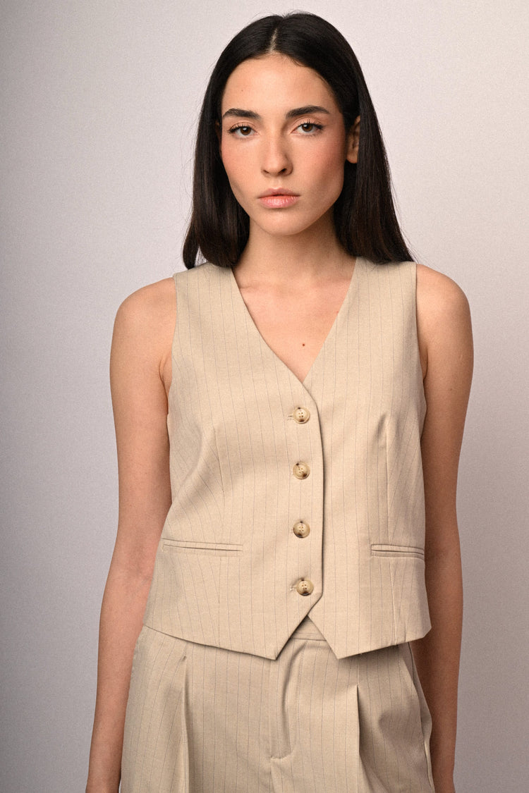 Gilet gessato beige