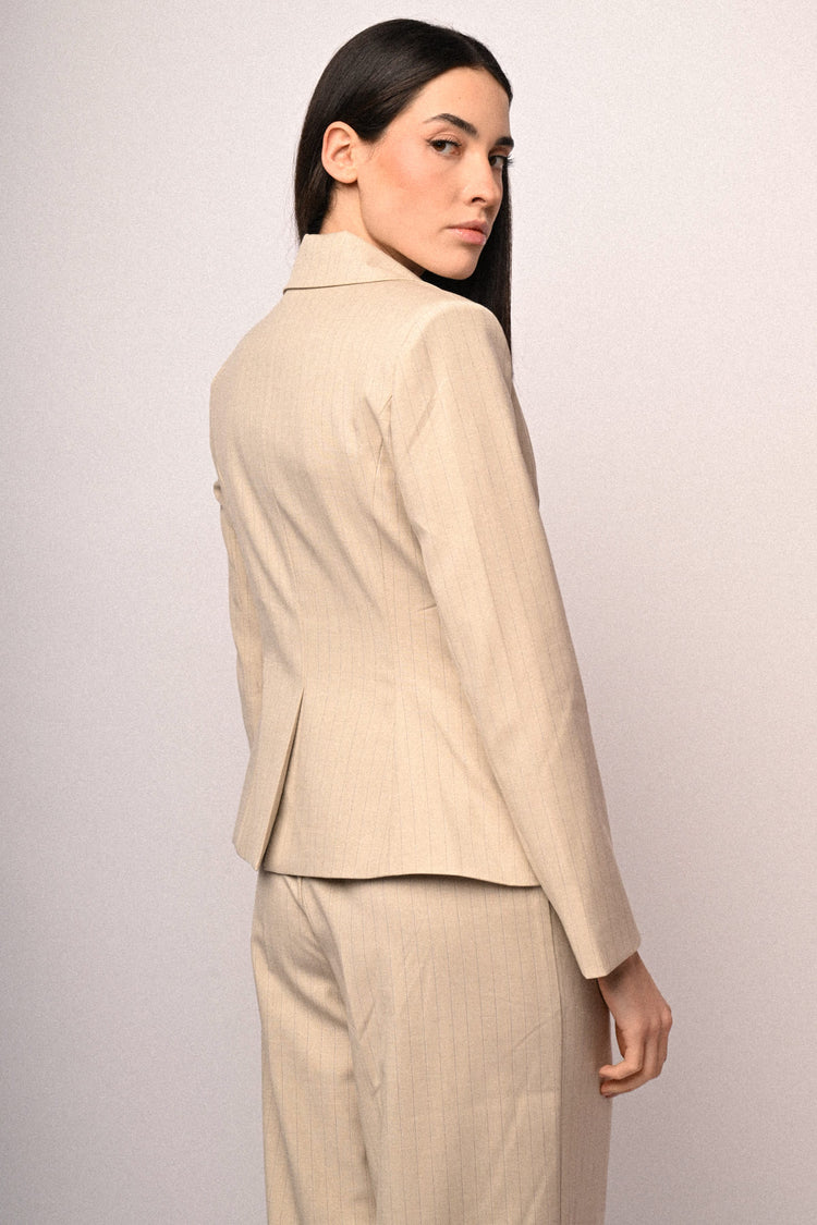 Blazer monopetto in gessato beige