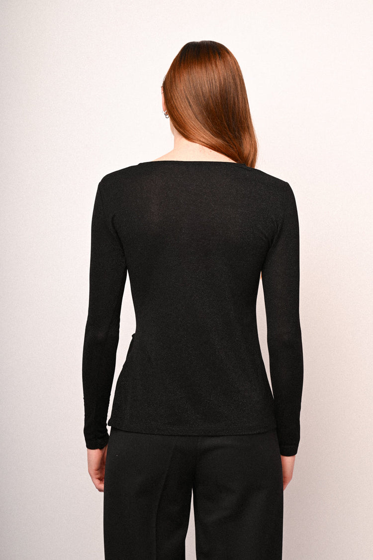 Top in maglia lurex con nodo