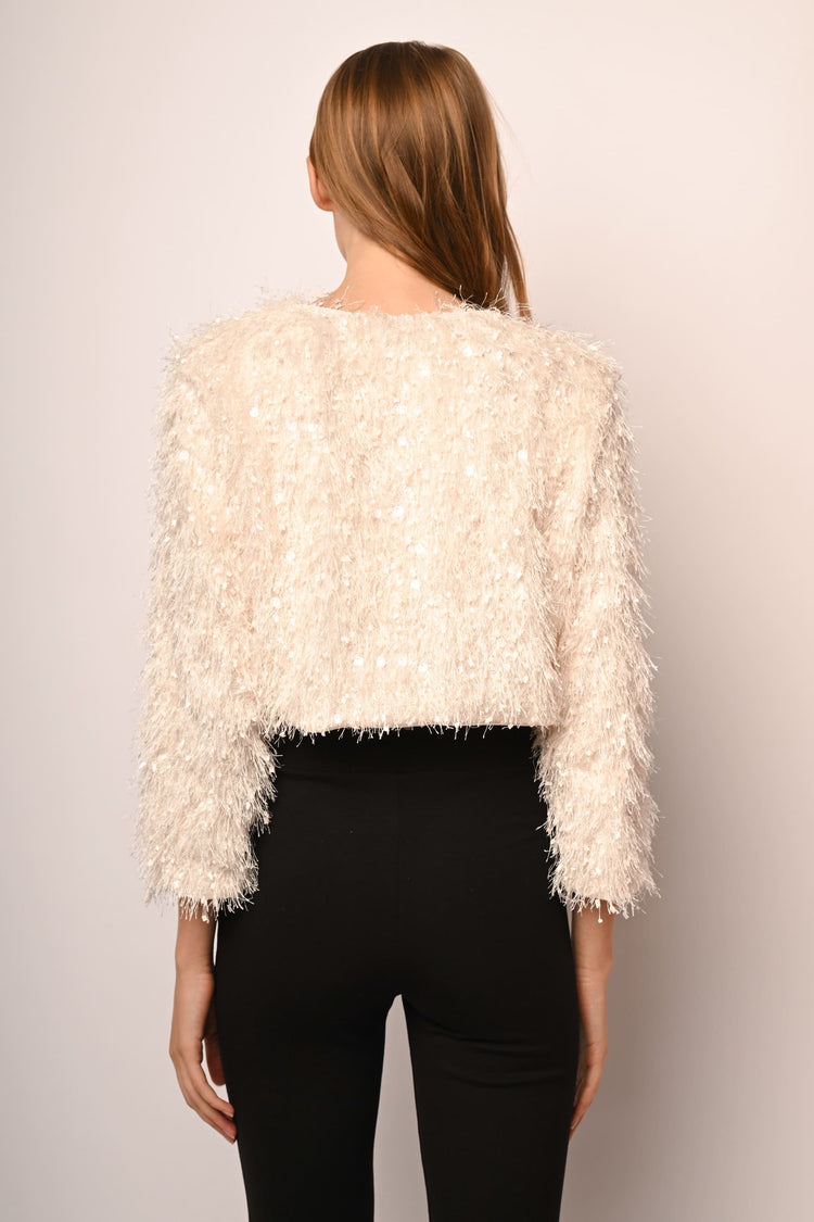 Giacca crop hairy con paillettes