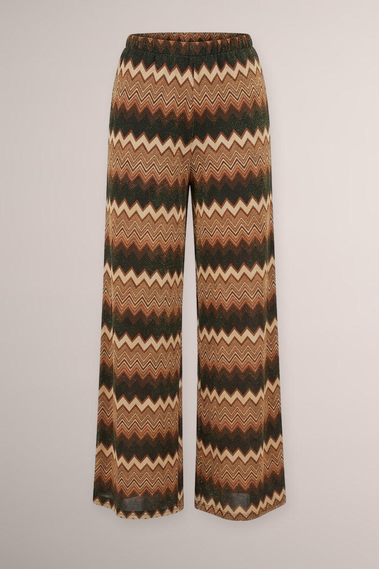 Pantaloni in maglia lurex a stampa zig-zag multicolor