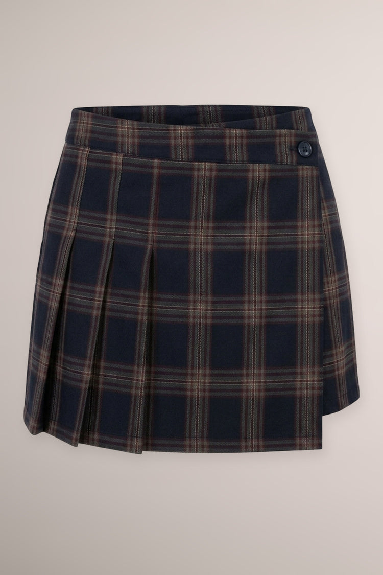 Skort a pieghe con stampa check blu/multicolor