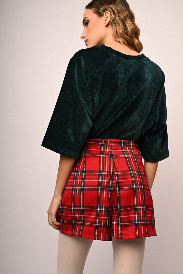 Skort con motivo scozzese e fiocco