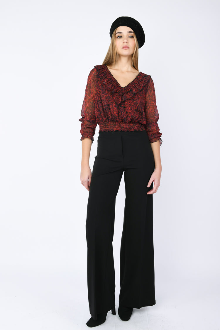 Blusa con rouches a stampa leopardata