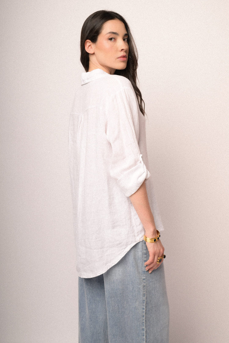 Camicia oversize in lino bianco