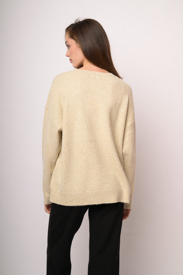 Maglia over con paillettes rosa cipria