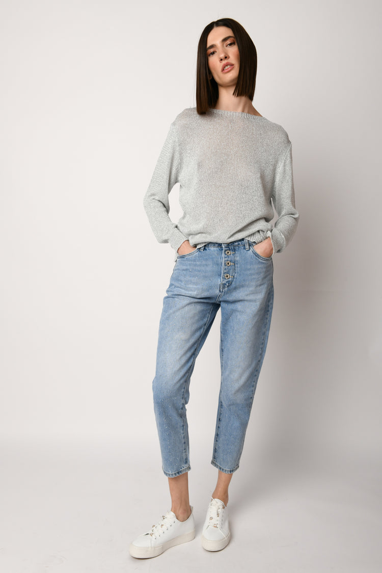 Jeans con strass all-over