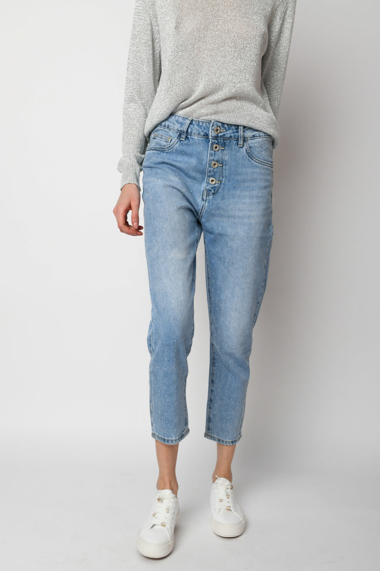Jeans con strass all-over
