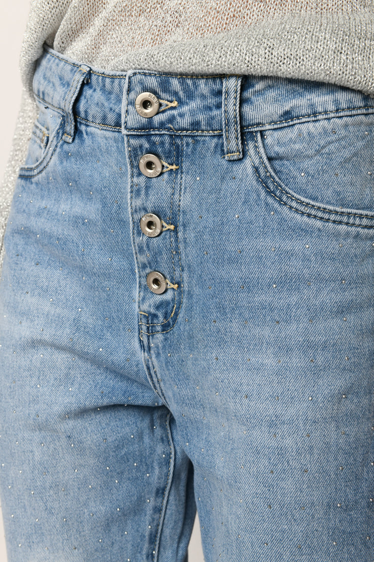 Jeans con strass all-over
