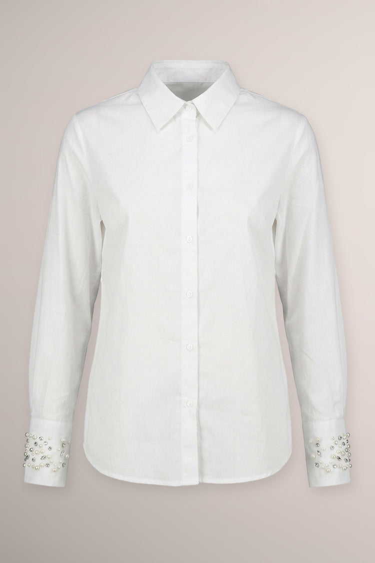 Camicia misto cotone bianco con polsini-gioiello