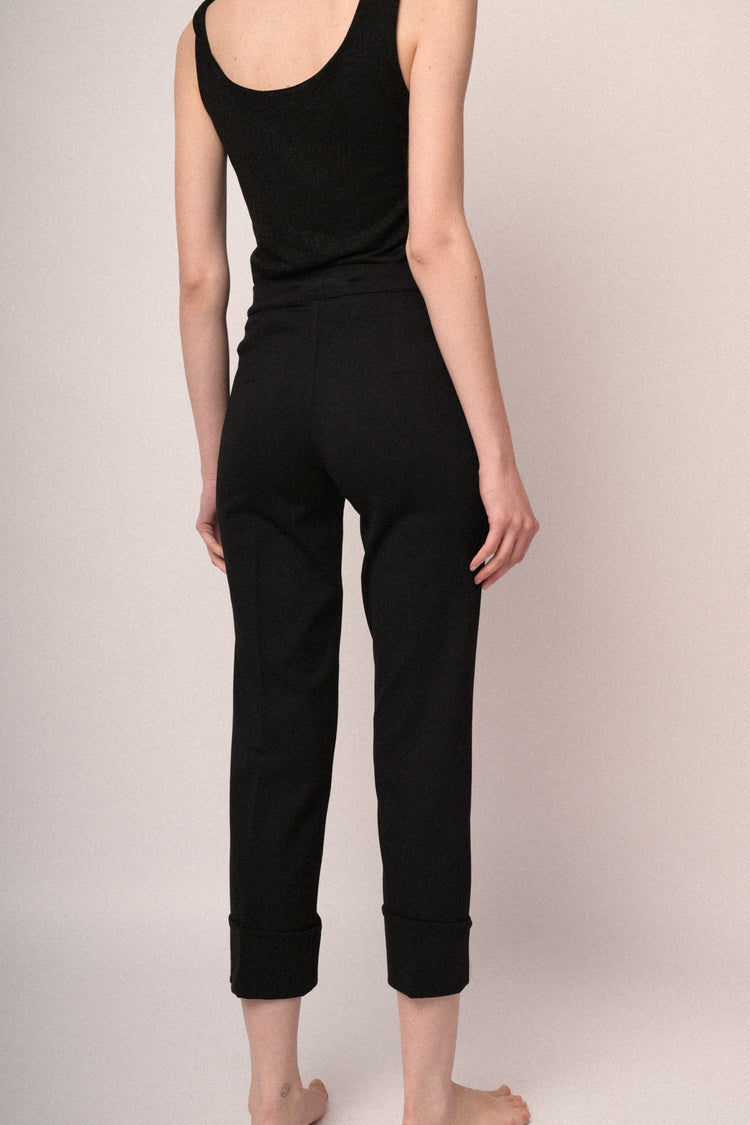 Pantaloni a gamba dritta con risvolto misto viscosa nero
