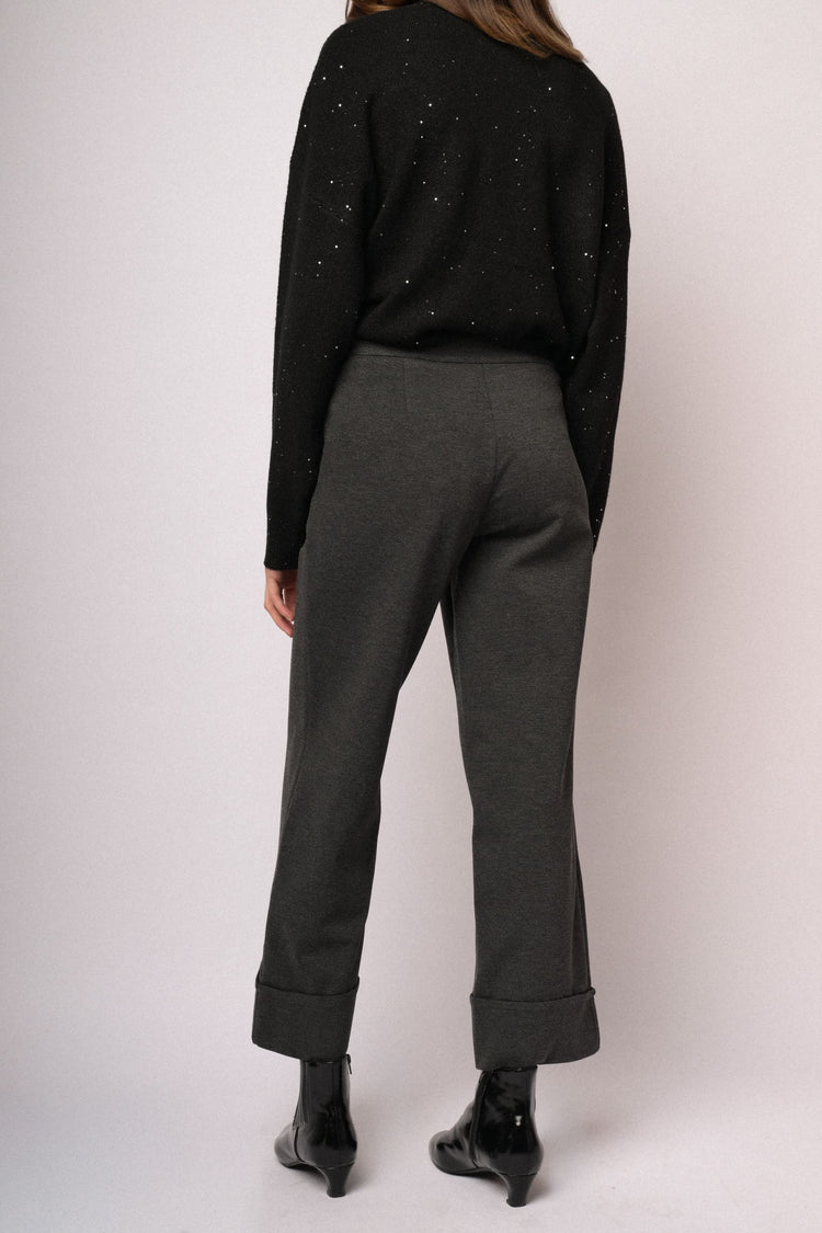 Pantaloni palazzo cropped grigi antracite con risvolto