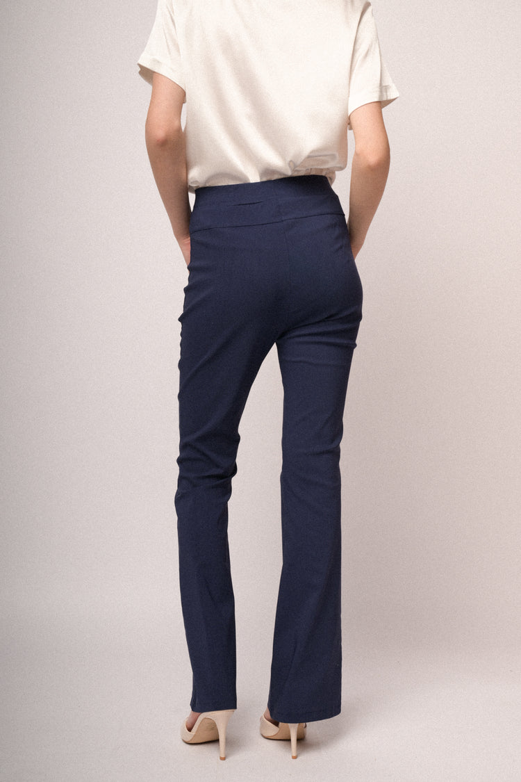 Pantaloni a gamba svasata misto viscosa blu