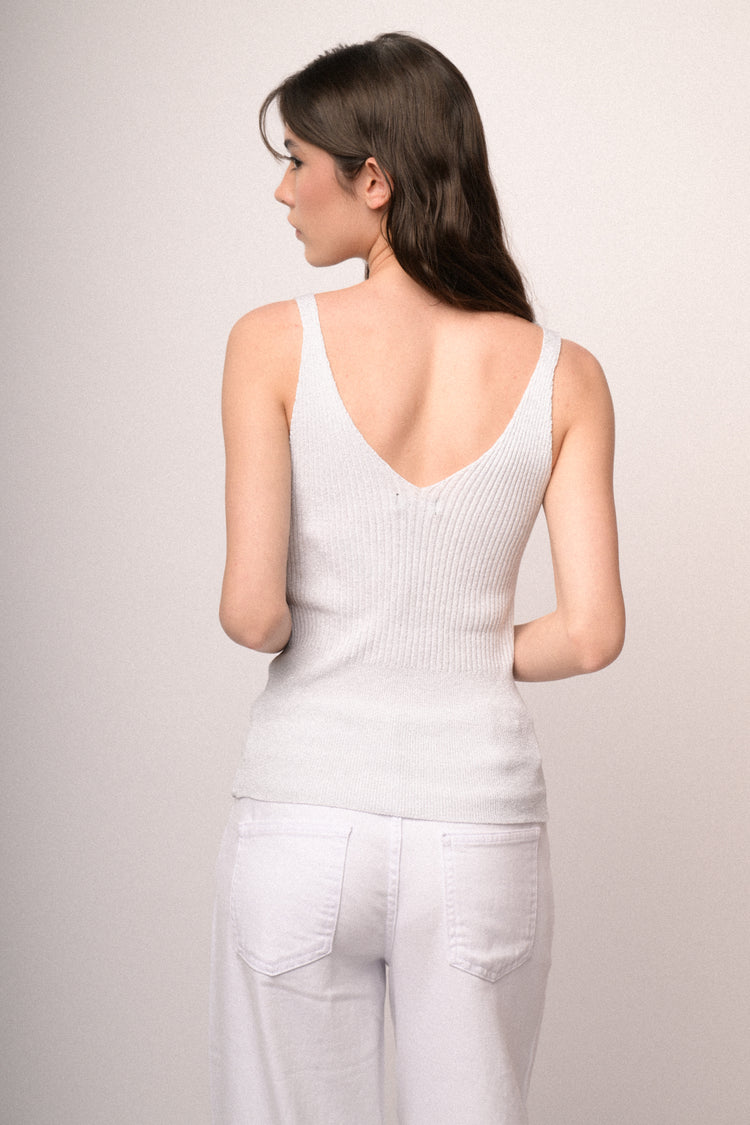 Top in maglia lurex bianco
