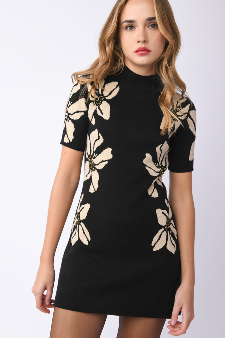 Mini abito in maglia jacquard floreale