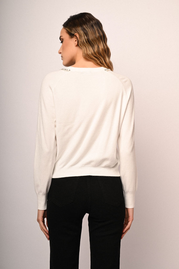 Pull con fiocco in strass e perline