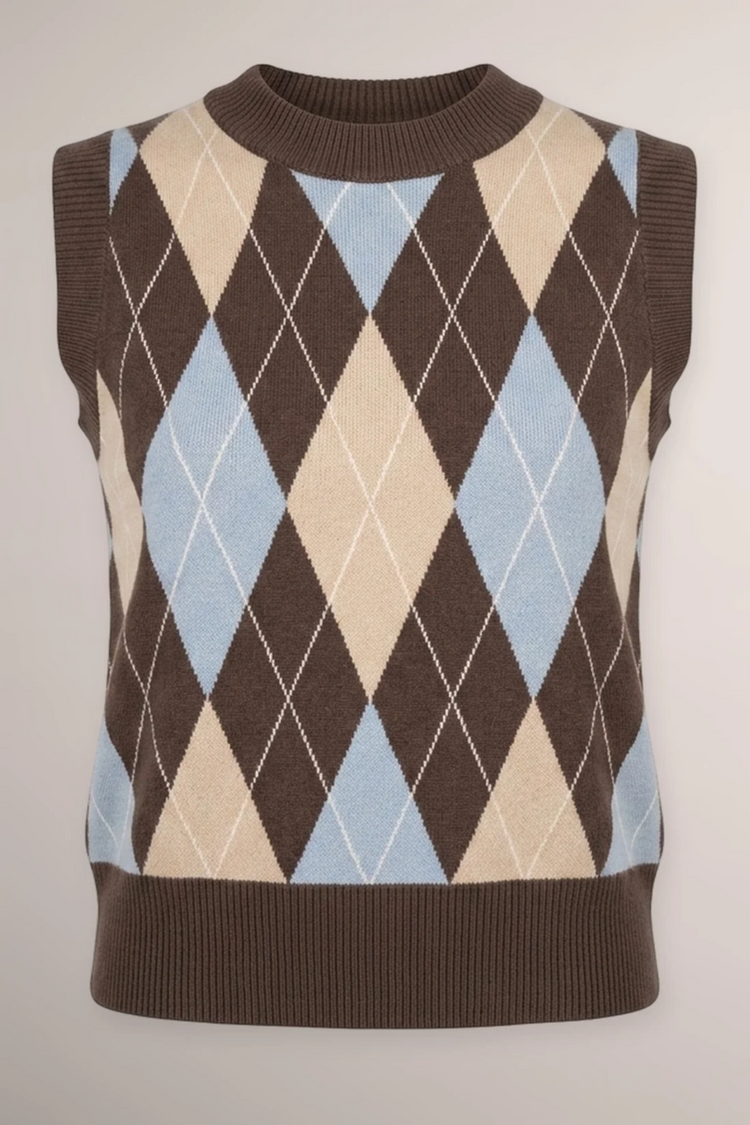Top in maglia a rombi multicolor