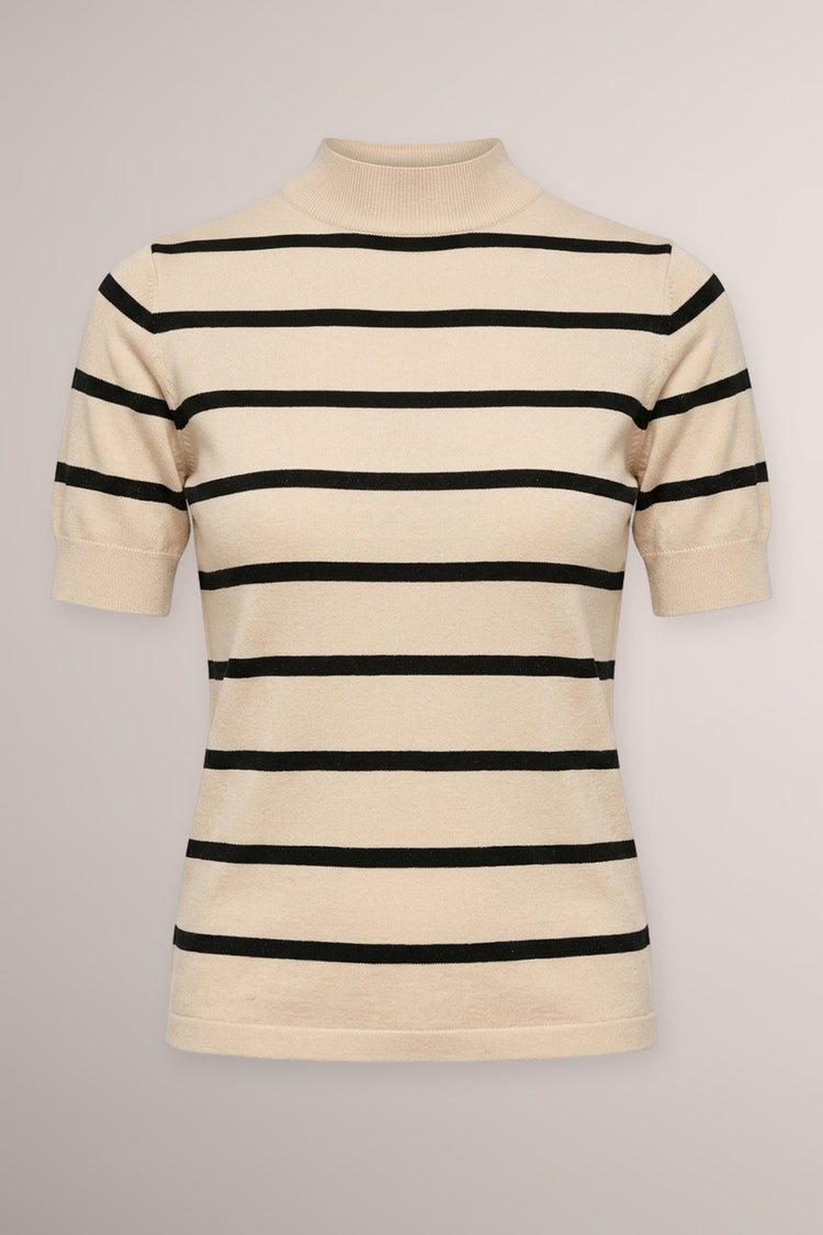 Lupetto in maglia lurex a righe avorio/nero