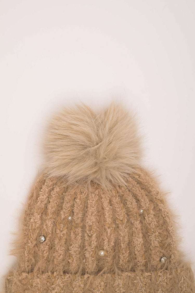 Berretto con strass e pompon