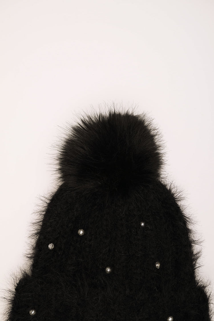 Berretto con strass e pompon