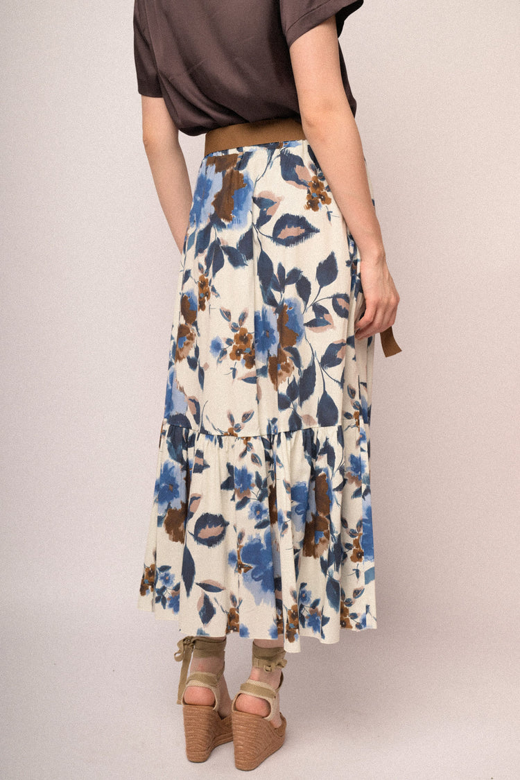Gonna lunga in cotone a stampa floreale multicolor