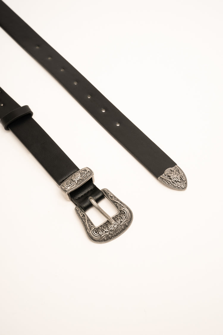 Cintura country-style nera con pietre e fibbia