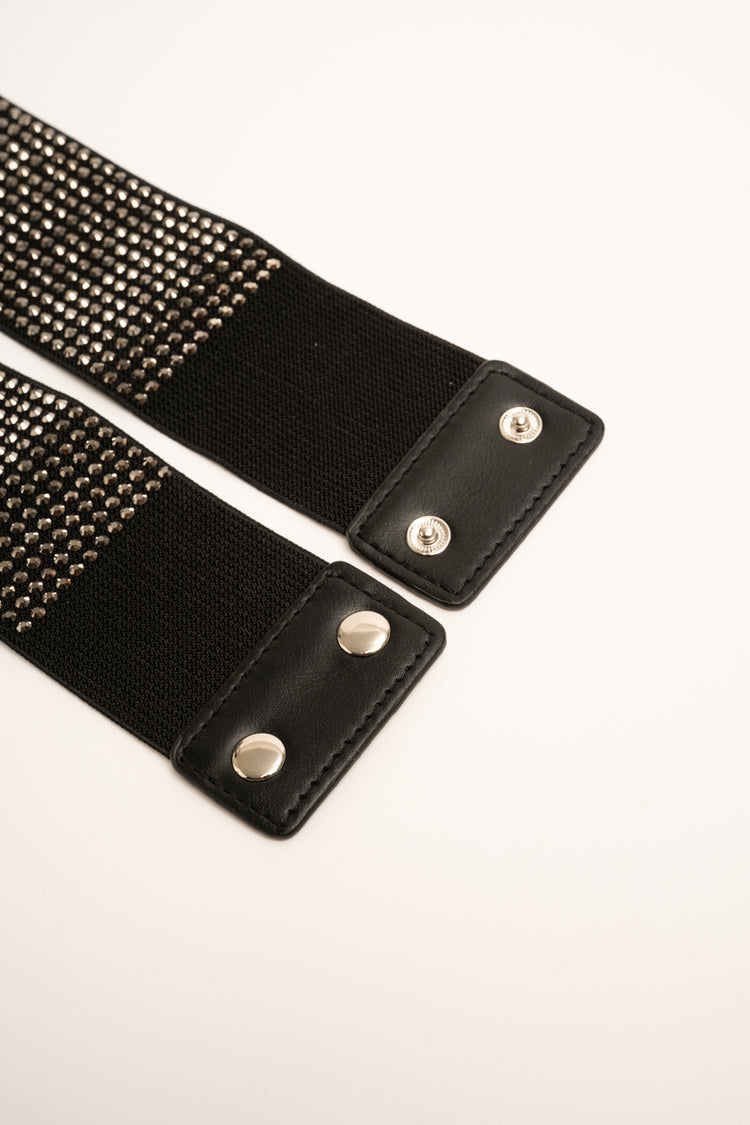 Cintura elastica nera con decorazione strass