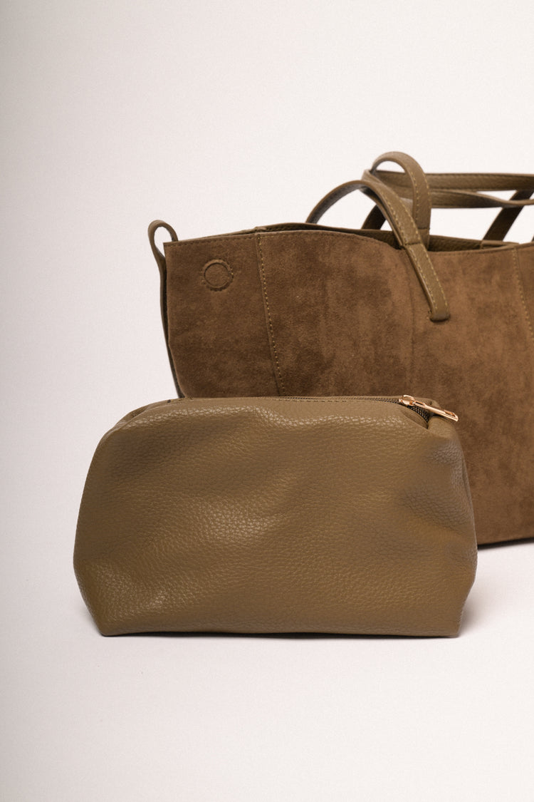 Borsa tote grande in faux suede cioccolato